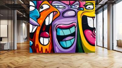 brick wall graffiti with funny faces Wall mural