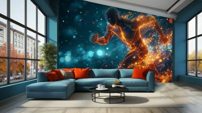 silhouette of running burning athlete Wall mural