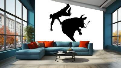 bull riding black silhouette isolate Wall mural