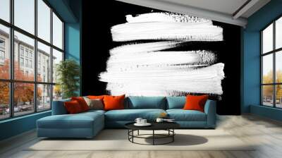 White brush stroke acrylic paint over black background. Art graphic creative design element. Abstract banner template. Wall mural