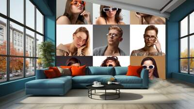 Beauty fashion collage made of headshots with young beautiful people in summer glasses. Wall mural