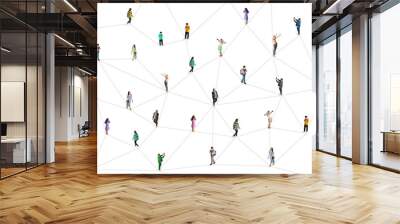 Conceptual collage. Young people of different age and gender walking, using gadgets for business, communication, leisure isolated on white background. Isometric view. Wall mural