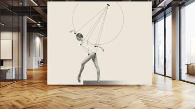 contemporary art collage with professional ballerina dancing, performing isolated over grey backgrou Wall mural