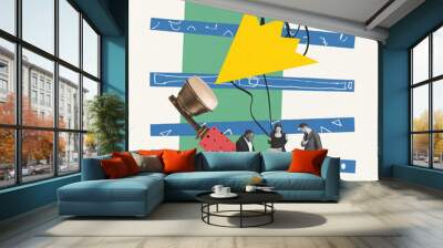 Contemporary art collage. Business people, team having important business call, conversation Wall mural