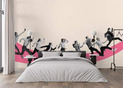 creative design. contemporary art collage. motivated and concentrated employees running upwards the  Wall mural