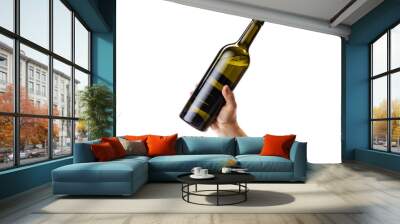 Cropped image of male hand holding bottle of white wine isolated over white background Wall mural