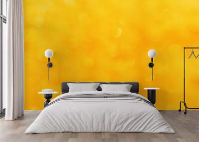 Festive bright yellow christmas blurred background with beautiful round bokeh Wall mural