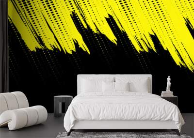 Dots halftone yellow and dark blue color pattern gradient grunge texture background. Wall mural