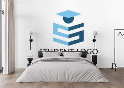 Letter S Student Blue Color Logo Design Template Wall mural