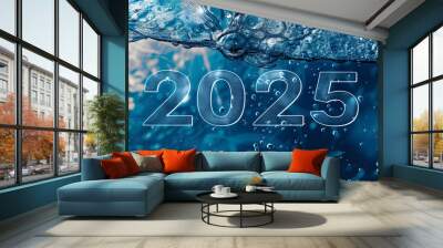 Das Jahr 2025 auf einem blauen Hintergrund. Postkarte Design. Konzept des neuen Jahres. Wall mural