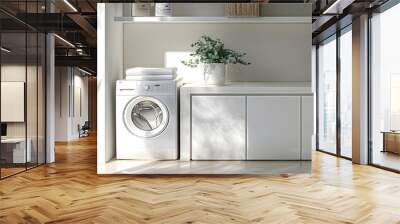 Modern laundry room with washing machine, in a private home. In a bright design. Wall mural