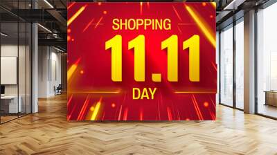 Vector illustration of 11.11 SHOPPING DAY on red background. Bachelor's day sale banner for November 11, Chinese shopping day. SALE day concept. Wall mural