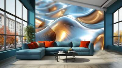 A background of abstract lines texture, smooth and flowing lines creating an intricate pattern, metallic colors, sleek and sophisticated feel, hd quality, natural look. --ar 16:9 --v 6. Wall mural