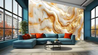 A background of marble swirls, elegant flowing patterns mimicking natural marble stone, white and gold colors, smooth texture, luxurious feel, hd quality, natural look. --ar 16:9 --v 6. Wall mural