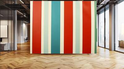 A classic stripe design with bold stripes in shades of red, green, and blue, featuring varying widths on a white background. High contrast, vibrant and timeless, hd quality, dynamic and cheerful. Wall mural