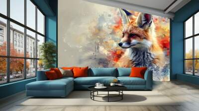 A Fennec Fox with an abstract watercolor background, soft pastels and fluid shapes, creating a dreamy and whimsical ambiance, hd quality, natural look. --ar 16:9 --v 6.0 --s 250 --style raw Wall mural