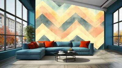 A pastel chevron design featuring zigzag lines in muted tones of peach, baby blue, and pale yellow, Wall mural