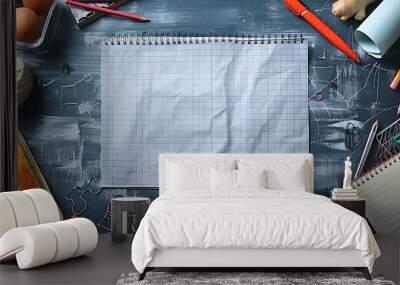 A seamless pattern of graph paper sheets, with precise grid lines and pencil-drawn diagrams, arranged in a neat, overlapping design, hd quality, technical and orderly style. --ar 16:9 --v 6. Wall mural