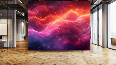 A vibrant abstract with neon lights, twinkling in a chaotic and high-energy dance, electric colors, dynamic light patterns, high contrast, hd quality, soft glow, vivid hues. Wall mural