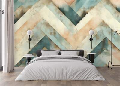 Alternating pastel chevron stripes in soft hues of pale peach, light teal, and muted lavender, Wall mural