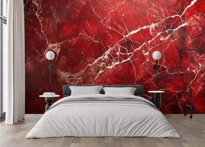 Bold red marble with intricate white veins, backlit to create a glowing, ethereal effect, emphasizing its striking and dynamic details. --ar 16:9 --v 6.0 --s 250 --style raw Wall mural