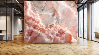 Close-up of soft pink marble with subtle white and grey streaks, photographed with a shallow depth of field to focus on the intricate and calming patterns. --ar 16:9 --v 6.0 --s 250 --style raw Wall mural