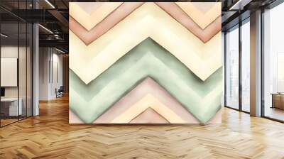 Horizontal chevron stripes in soft pastel hues of light peach, pale lavender, and mint green, Wall mural