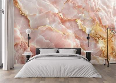 Light blush pink marble with intricate white and gold veins, backlit to create a glowing, ethereal effect, emphasizing its elegant and charming details. --ar 16:9 --v 6.0 --s 250 --style raw Wall mural