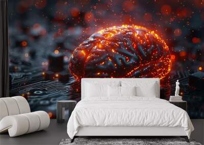 Surreal CPU as a brain with light neurons firing data signals, intricate digital synapses creating a network, double exposure, white background, glowing neural pathways, hd quality. --ar 16:9 --v 6.0 Wall mural