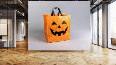 Orange Halloween Trick-or-Treat Bag with Jack-o'-Lantern Face Wall mural