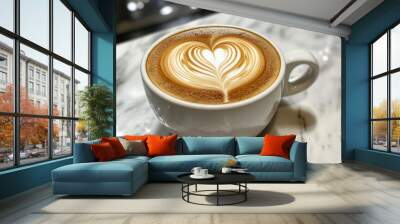 A Cup of Latte Art with Heart Design Wall mural