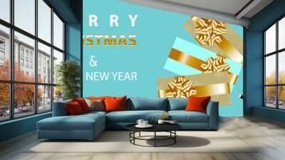 Winter poster for Christmas and new year day with realistic gifts box, pine branch and cyan background concept design. Horizontal christmas poster, greeting cards, headers, website - Vector EPS.10 Wall mural