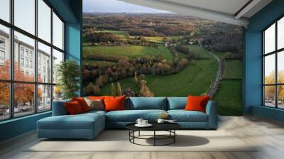 Panoramic view of natural landscape with road and fields in the Dordogne near Monpazier Wall mural