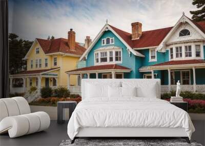 Classic houses on Mackinac Island in Michigan. Simulated from actual sources Wall mural