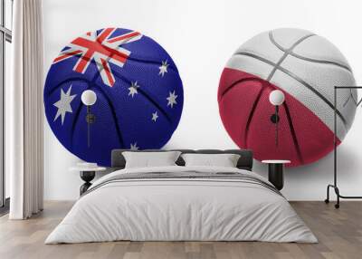 basketball balls with the national flags of poland and australia on the white background. Wall mural