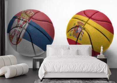 basketball balls with the national flags of serbia and spain on the white background. Wall mural