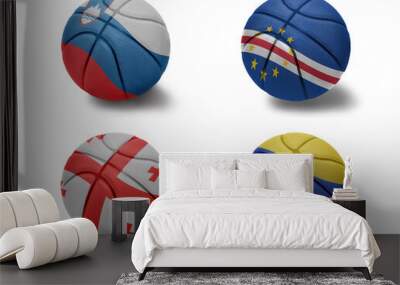 basketball balls with the national flags of slovenia georgia cape verde venezuela on the white background. Group f Wall mural