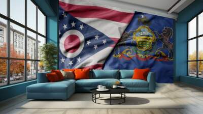 big waving colorful national flag of pennsylvania state and flag of ohio state . Wall mural