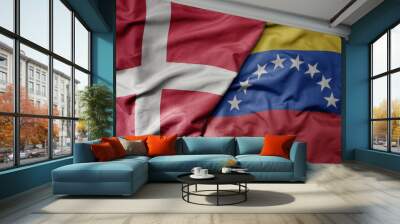 big waving national colorful flag of denmark and national flag of venezuela . Wall mural