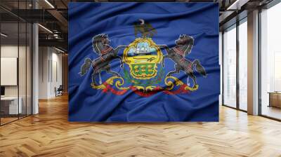 big waving national flag of pennsylvania state. macro shot Wall mural