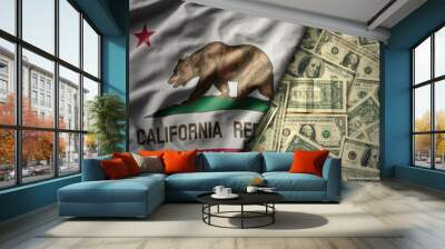 colorful waving national flag of california state on a american dollar money background. finance concept Wall mural