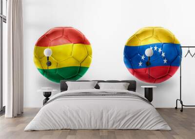 football balls with national flags of venezuela and bolivia ,soccer teams. on the white background. Wall mural