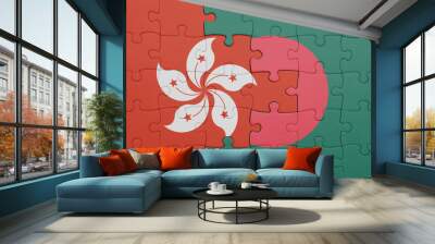 puzzle with the colourful national flag of bangladesh and flag of hong kong . Wall mural