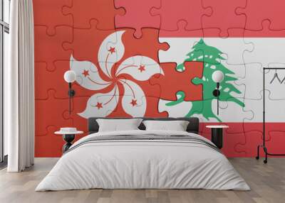 puzzle with the colourful national flag of lebanon and flag of hong kong . Wall mural