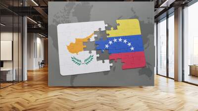 puzzle with the national flag of cyprus and venezuela on a world map Wall mural