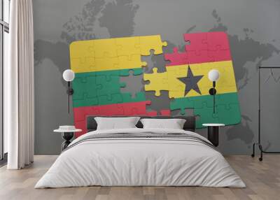 puzzle with the national flag of lithuania and ghana on a world map Wall mural