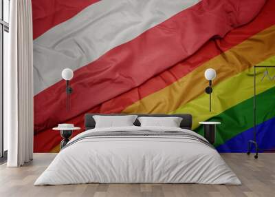 waving colorful gay rainbow flag and national flag of austria. Wall mural