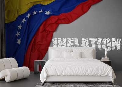 waving colorful national flag of venezuela on a gray background with broken text inflation. 3d illustration Wall mural