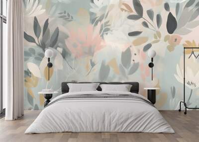 soft light muted pink botanic leaf flower abstract floral background wallpaper pattern Wall mural