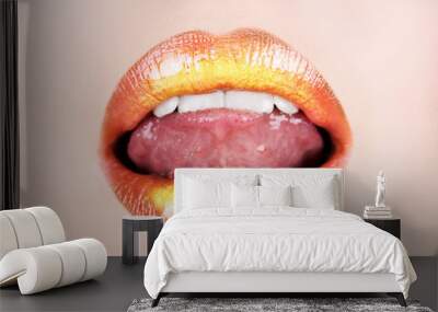 Orange gold lips. Wall mural